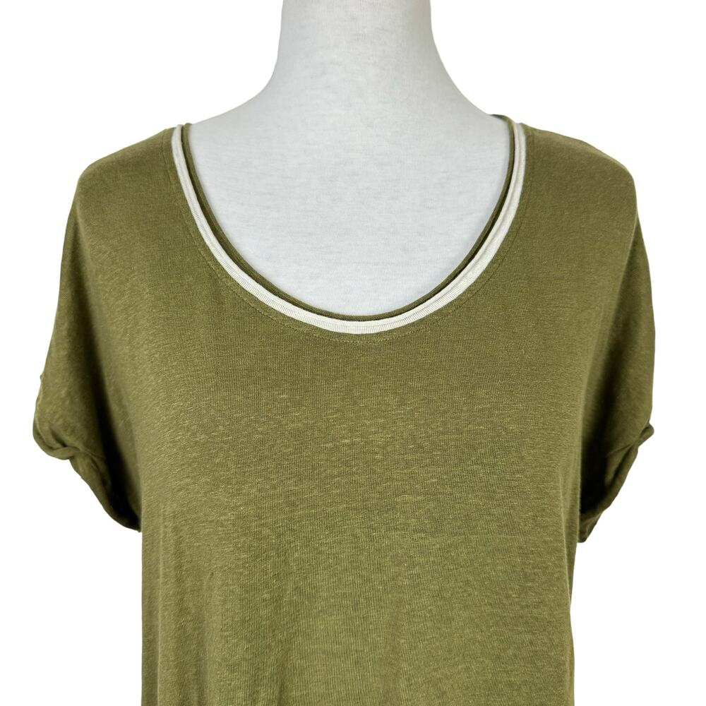 Lysse Olive Green Linen Blend Relaxed Casual Coastal Breathable Hi Low Tunic Tee - Picture 6 of 10